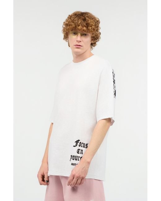 Roberto Cavalli White T-Shirt With Mirrored Jaguar And Jc Monogram for men