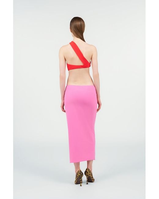Roberto Cavalli Pink Long Asymmetric Dress With Jewel Detail