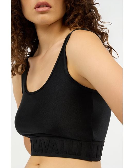 Roberto Cavalli Black Crop Top With Logo Band