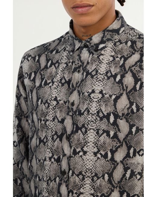 Roberto Cavalli Gray Snake Print Flax Shirt for men