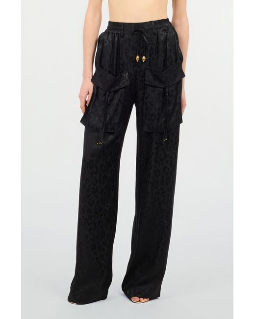 Roberto Cavalli Black Pants With Solid-Color Jaguar Skin Print
