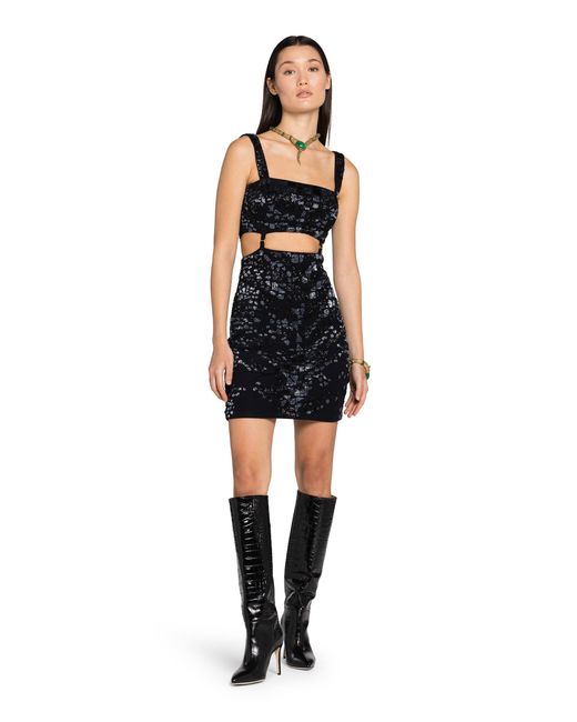 Roberto Cavalli Black Leopard Bead-Embellished Mini Dress