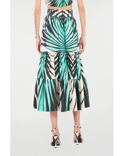 Roberto Cavalli Green Ray Of Sea Print Cotton Midi Skirt