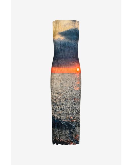 Roberto Cavalli White Sunrise Print Long Dress