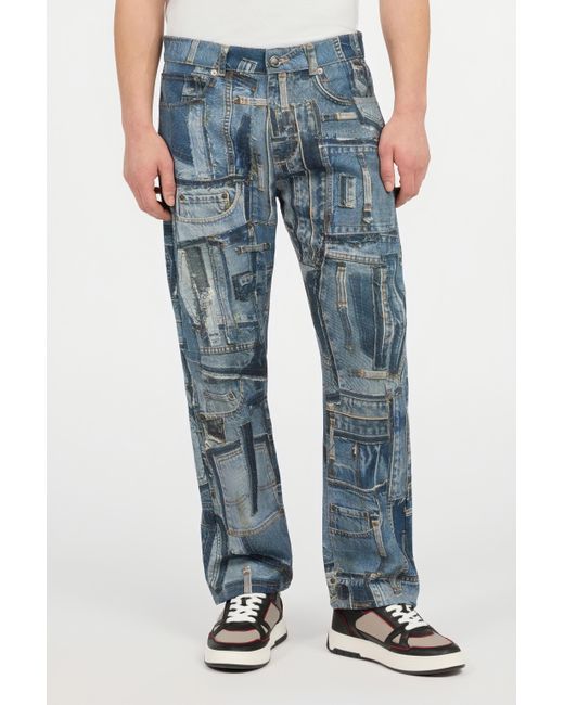 Roberto Cavalli Blue Patchwork Capsule Collection Jeans for men