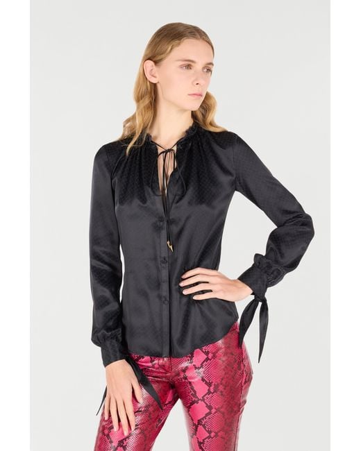 Roberto Cavalli Black Snake-Effect Silk Shirt