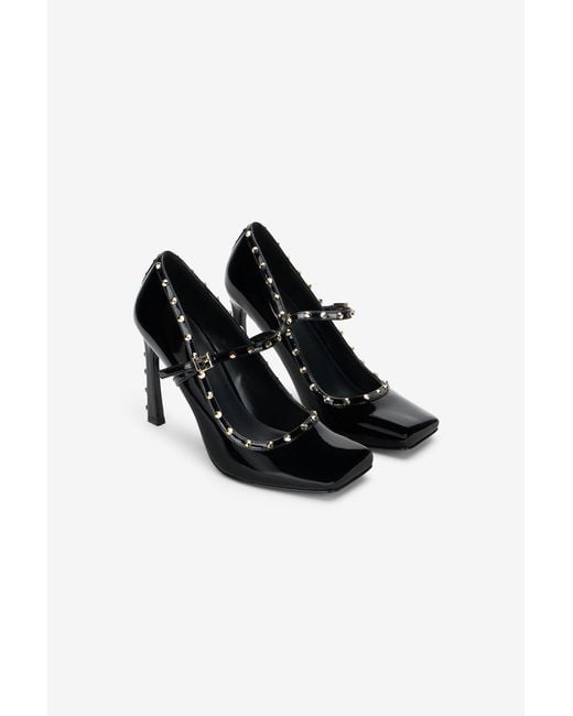 Roberto Cavalli Black Patent Leather Mary Jane Pumps With Studs