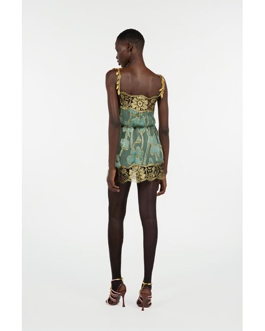 Roberto Cavalli Green Sage Mini Dress With Floral Pattern