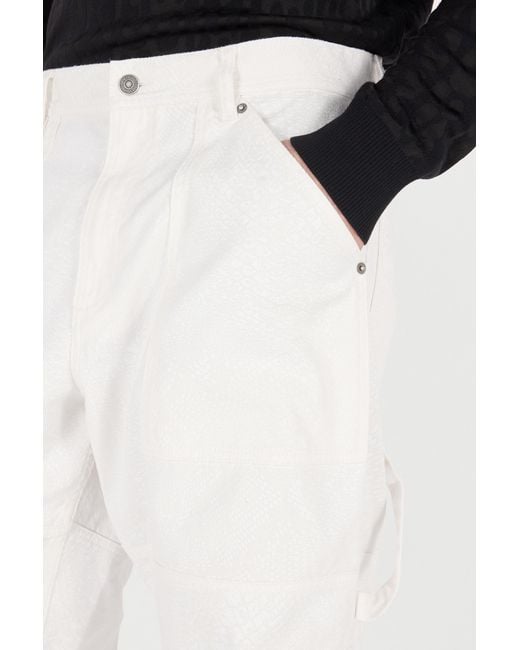 Roberto Cavalli White Python-Print Pants With Pockets for men