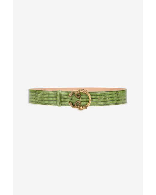 Roberto Cavalli Green Leather Belt With Snake Buckle