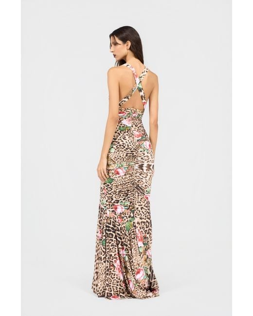 Roberto Cavalli White Jaguar Roses Print Dress