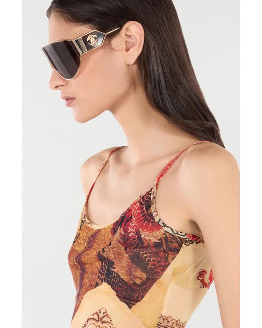 Roberto Cavalli Pink Top With Thin Straps And All-Over Print