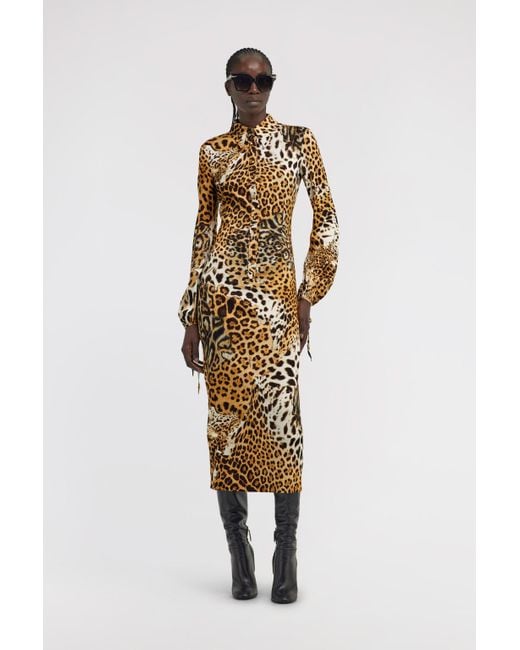 Roberto Cavalli White Leopard Printed Midi Dress