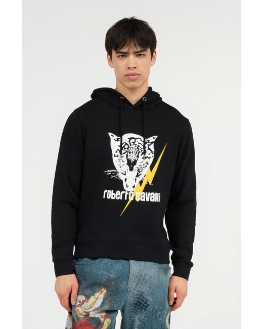 Roberto Cavalli Black Sweatshirt With Jaguar And Lightning for men