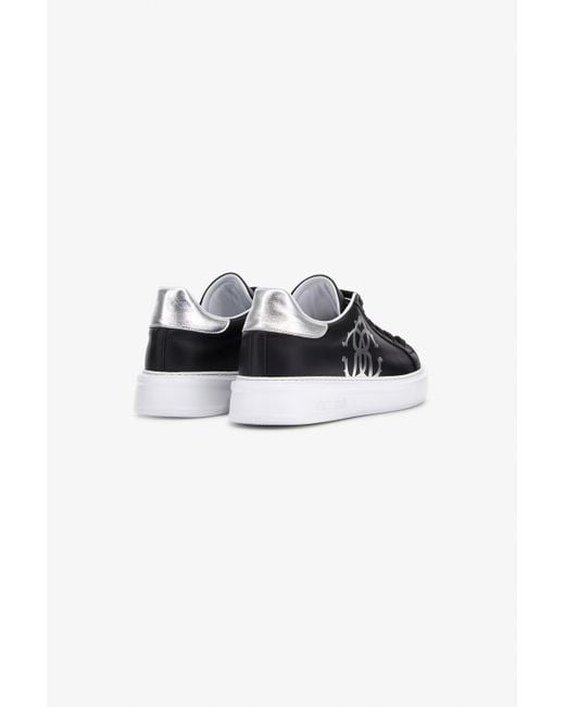 Roberto Cavalli Black Sneakers With Monogram Mirror Snake