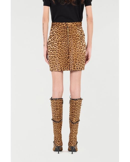 Roberto Cavalli Natural Leather Miniskirt With Leopard Skin Print