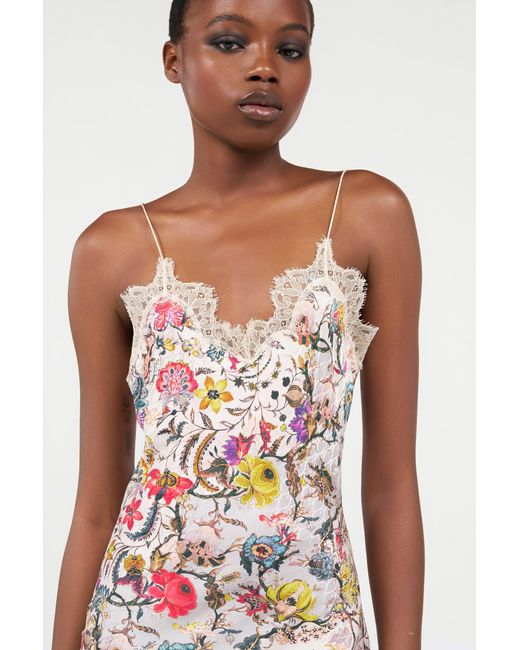 Roberto Cavalli White Long Silk Dress With Florentine Flowers Print