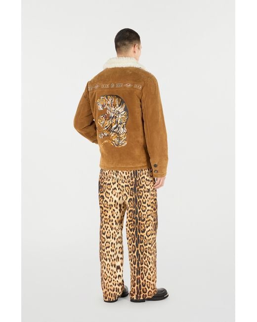 Roberto Cavalli Brown Suede Leather Jacket With Flowers And Tigers for men