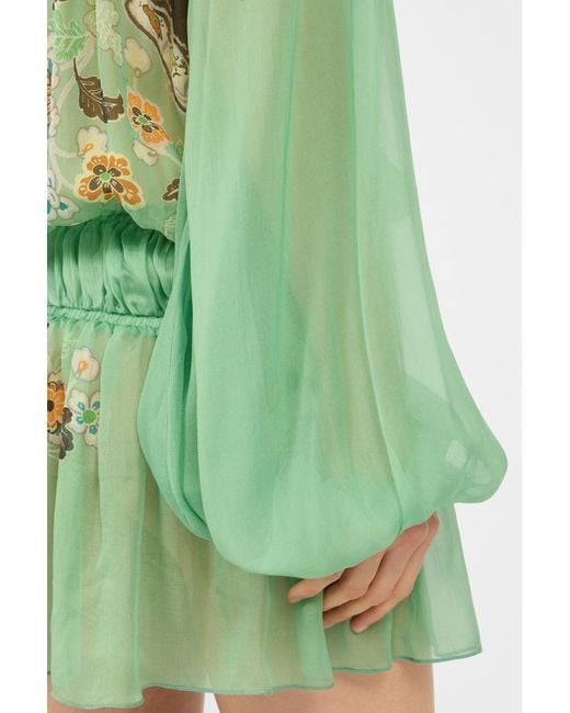 Roberto Cavalli Green Silk Chiffon Kimono Print Dress