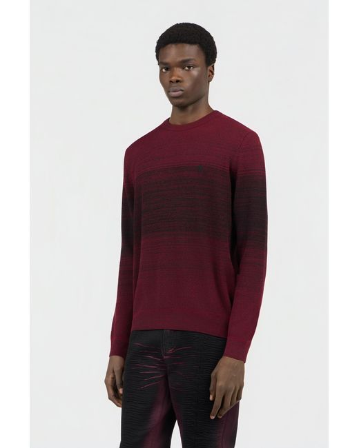 Roberto Cavalli Red Burgundy Dégradé Cotton Sweater for men