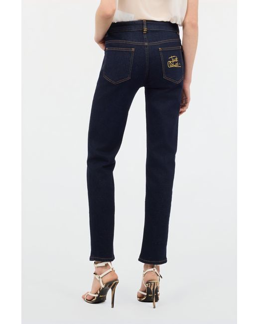 Roberto Cavalli Blue Straight-Leg Jeans With Embroidered Logo