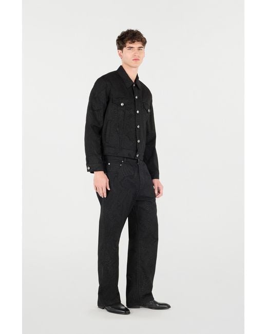 Roberto Cavalli Black Python-Print Denim Jacket for men