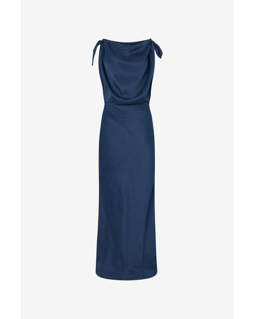 Roberto Cavalli Blue Long Dress With Snake Print