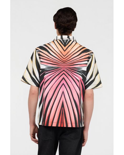 Roberto Cavalli Red Ray Of Paradise Print Denim Shirt for men