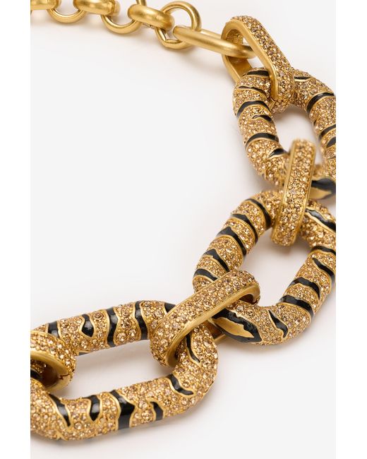 Roberto Cavalli Metallic Chain Necklace With Crystals And Tiger Skin Pattern