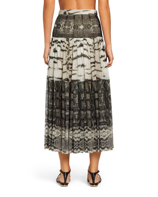 Roberto Cavalli White La Tigresse Reptilla Pleated Skirt
