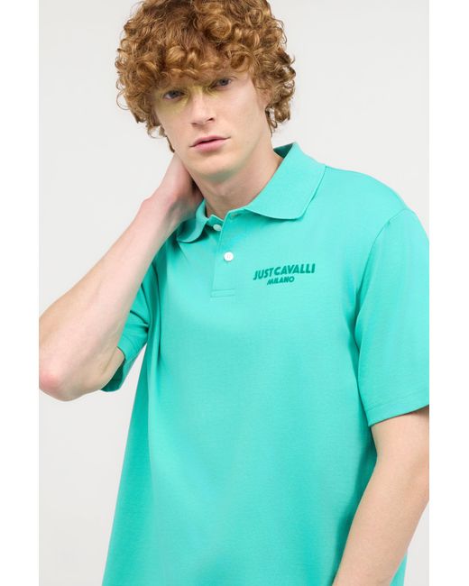 Roberto Cavalli Blue Polo Shirt With Top-Stitched Jc Monogram for men