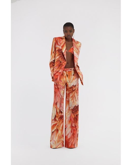 Roberto Cavalli Orange Plumange Print Silk Jacket