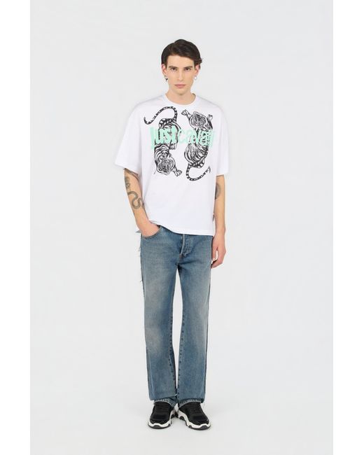 Roberto Cavalli White T-Shirt With Tiger Graphic And Logo for men