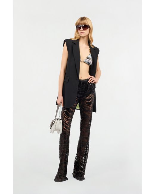 Roberto Cavalli Black Flared Pants With Zebra Pattern And Sequins