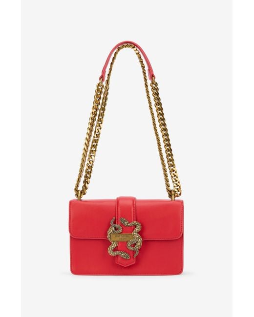 Roberto Cavalli Red Rote Schultertasche Mit Schlangenschnalle