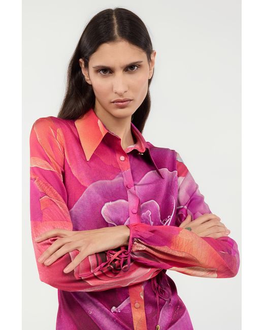 Roberto Cavalli Pink Mini Dress With Garden Rose Print