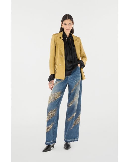 Roberto Cavalli Yellow Double-Breasted Jacket With Python Pattern