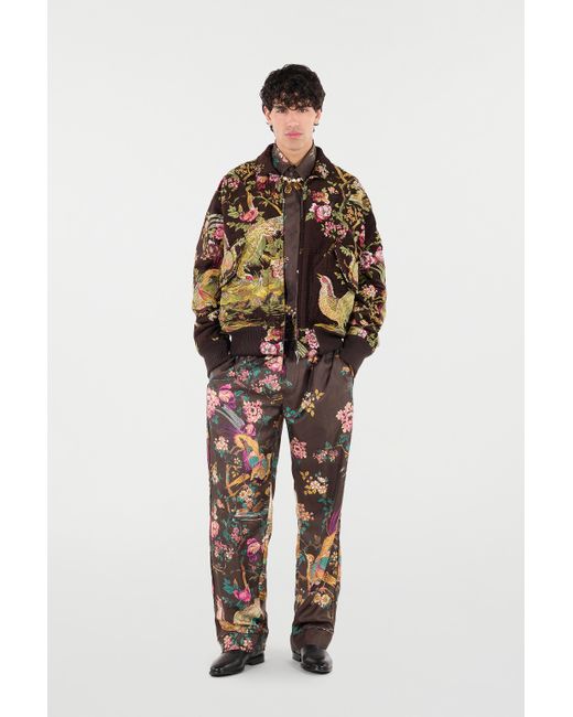 Roberto Cavalli Brown Bomber Jacket With Oriental Bird Print for men