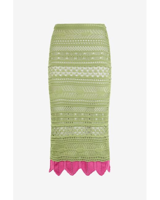 Roberto Cavalli Green Midi Knit Skirt With Contrast Detail