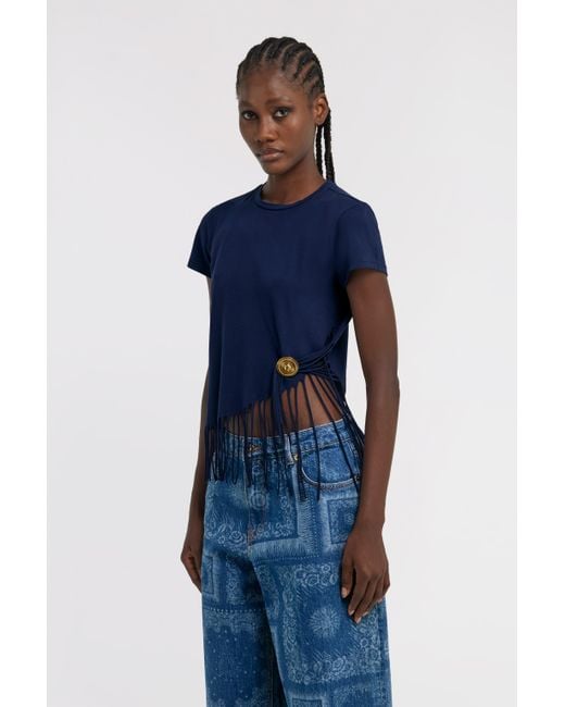 Camiseta Con Flecos Roberto Cavalli de color Blue