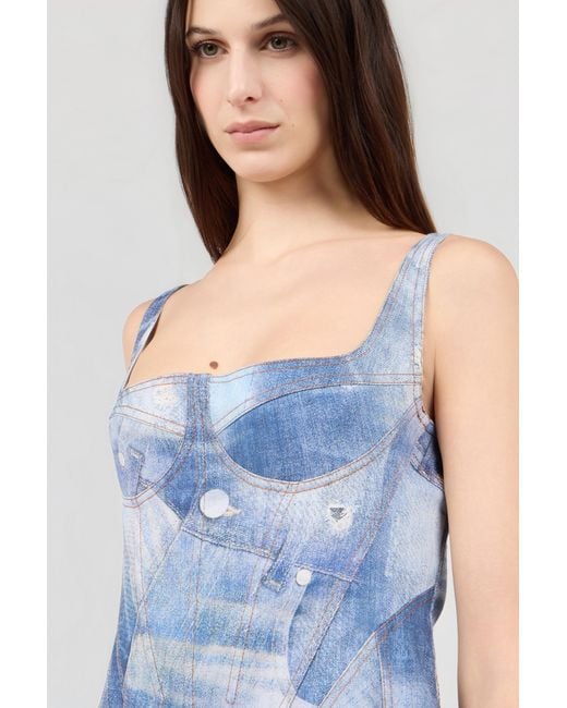 Roberto Cavalli Blue Denim Patch Print Mini Dress