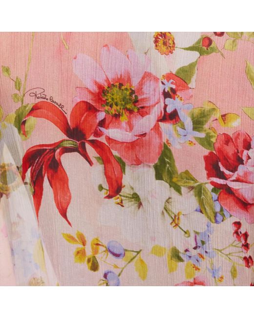 Roberto Cavalli Pink Chiffon Blouse With Miami Flowers Print