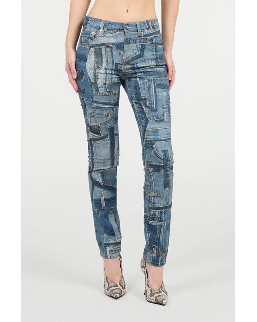 Roberto Cavalli Blue Skinny Patchwork Capsule Collection Jeans