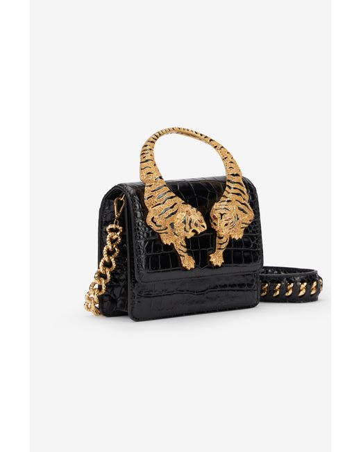 Roberto Cavalli Black Kleine Roar Bag Mit Schmucktigern
