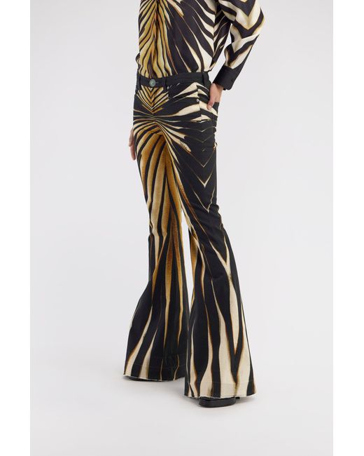Roberto Cavalli Multicolor Flared Jeans With Ray Of Print