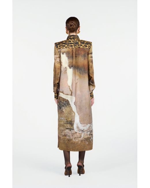 Roberto Cavalli Natural Silk Shirt Dress With Marble Print