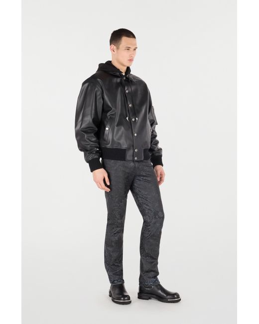 Roberto Cavalli Black Leather Bomber Jacket With Hood for men