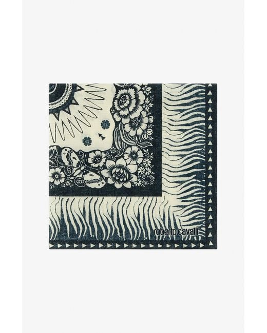 Roberto Cavalli Multicolor Cotton Scarf With Zebra Pattern And Logo for men