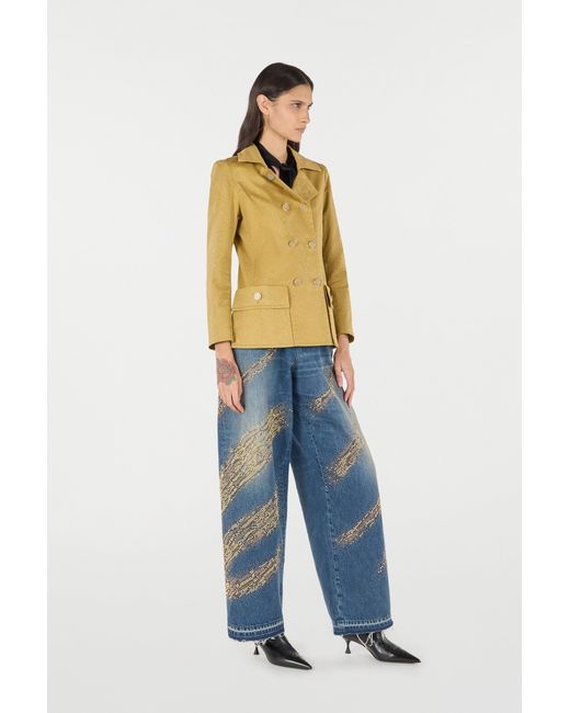 Roberto Cavalli Yellow Double-Breasted Jacket With Python Pattern