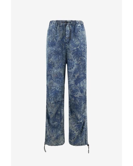Roberto Cavalli Blue Floral-Print Sports Pants